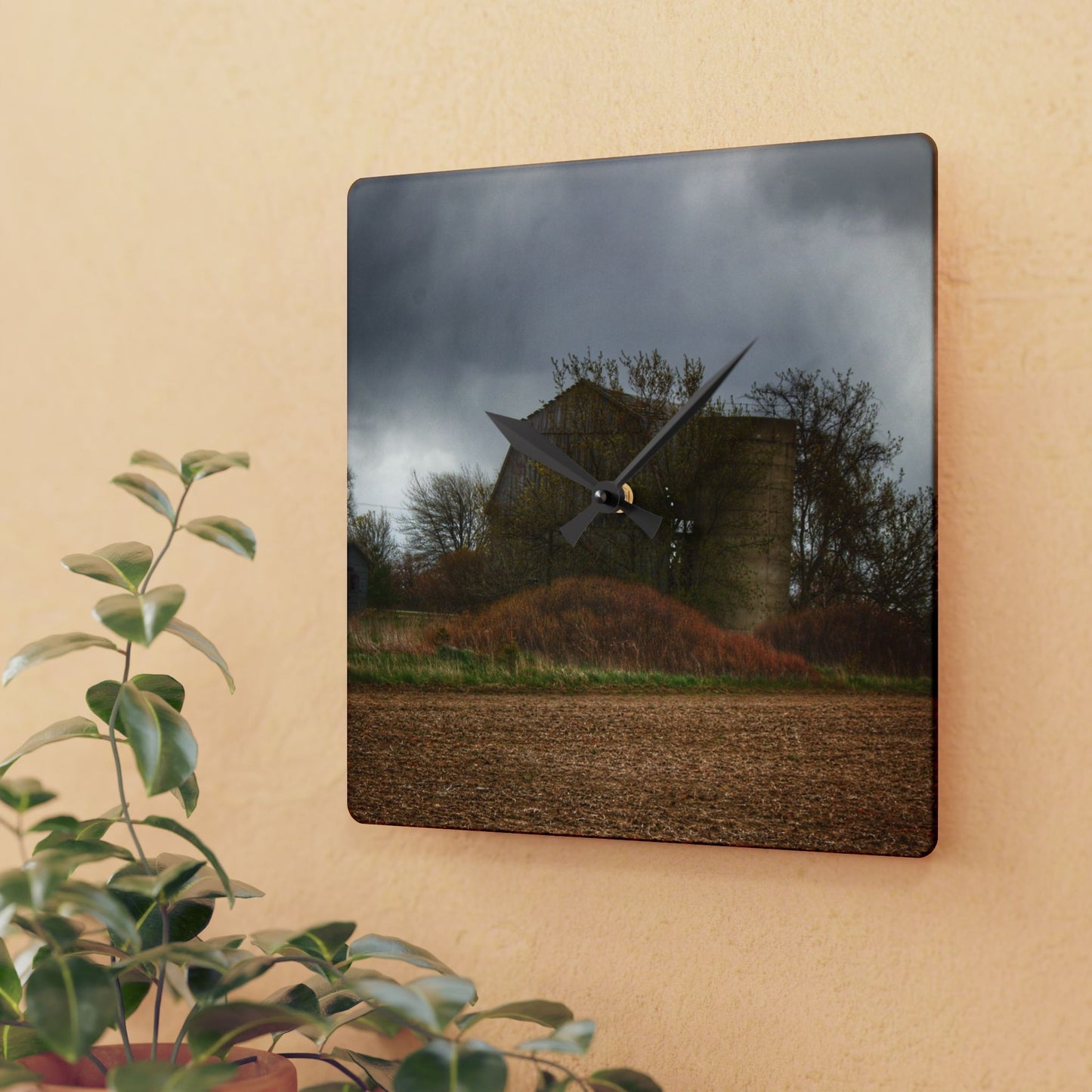 U R There Photography West Snover Grey Rustic Farmhouse Acrylic Analog Wall Clock