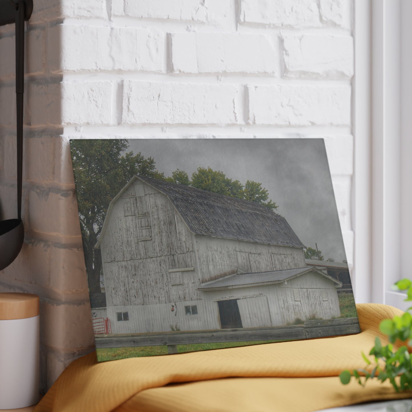 U R There Photography Columbiaville White Rustic Farmhouse Tempered-Glass Cutting Board