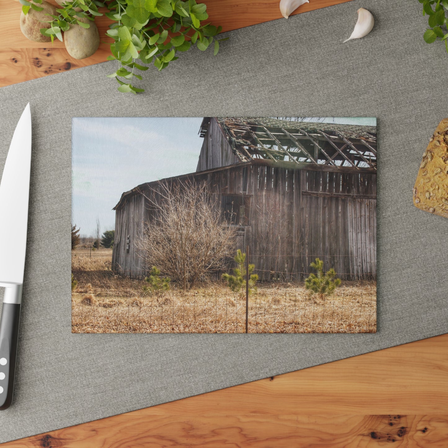 U R There Photography Leix Road Forgotten Grey II Rustic Farmhouse Tempered-Glass Cutting Board