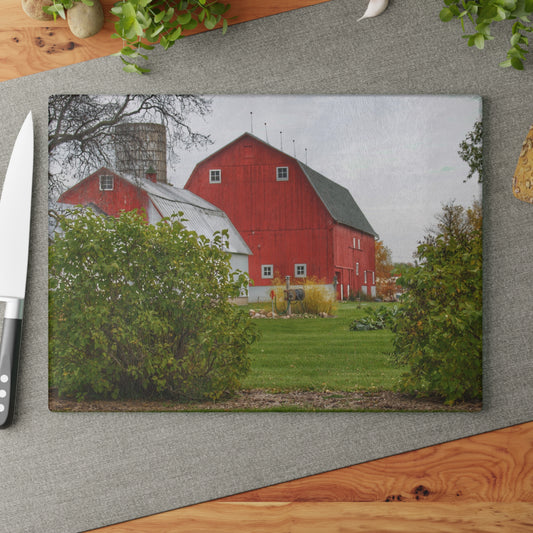 U R There Photography Potters Road Reds Rustic Farmhouse Tempered-Glass Cutting Board