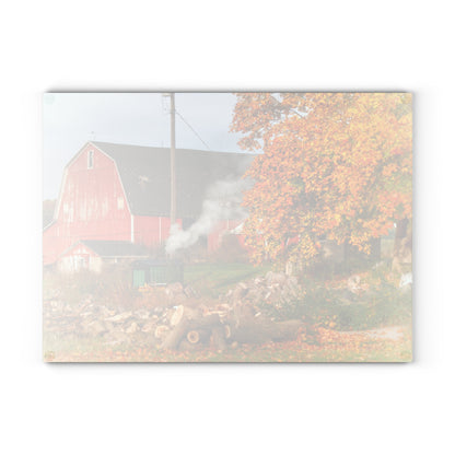 U R There Photography Greenwood Road Red in the Fall Rustic Farmhouse Tempered-Glass Cutting Board