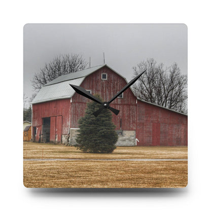 U R There Photography Daley Road Red I Rustic Farmhouse Acrylic Analog Wall Clock