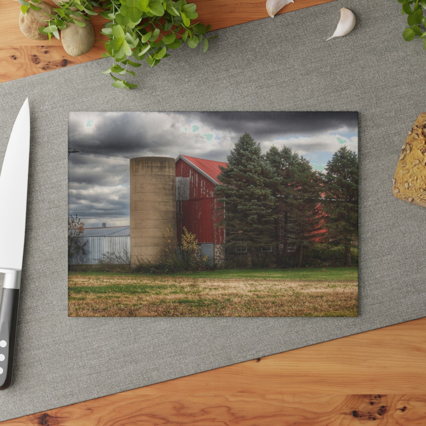 U R There Photography Laur Road Red Among the Pines II Rustic Farmhouse Tempered-Glass Cutting Board