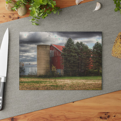 U R There Photography Laur Road Red Among the Pines II Rustic Farmhouse Tempered-Glass Cutting Board