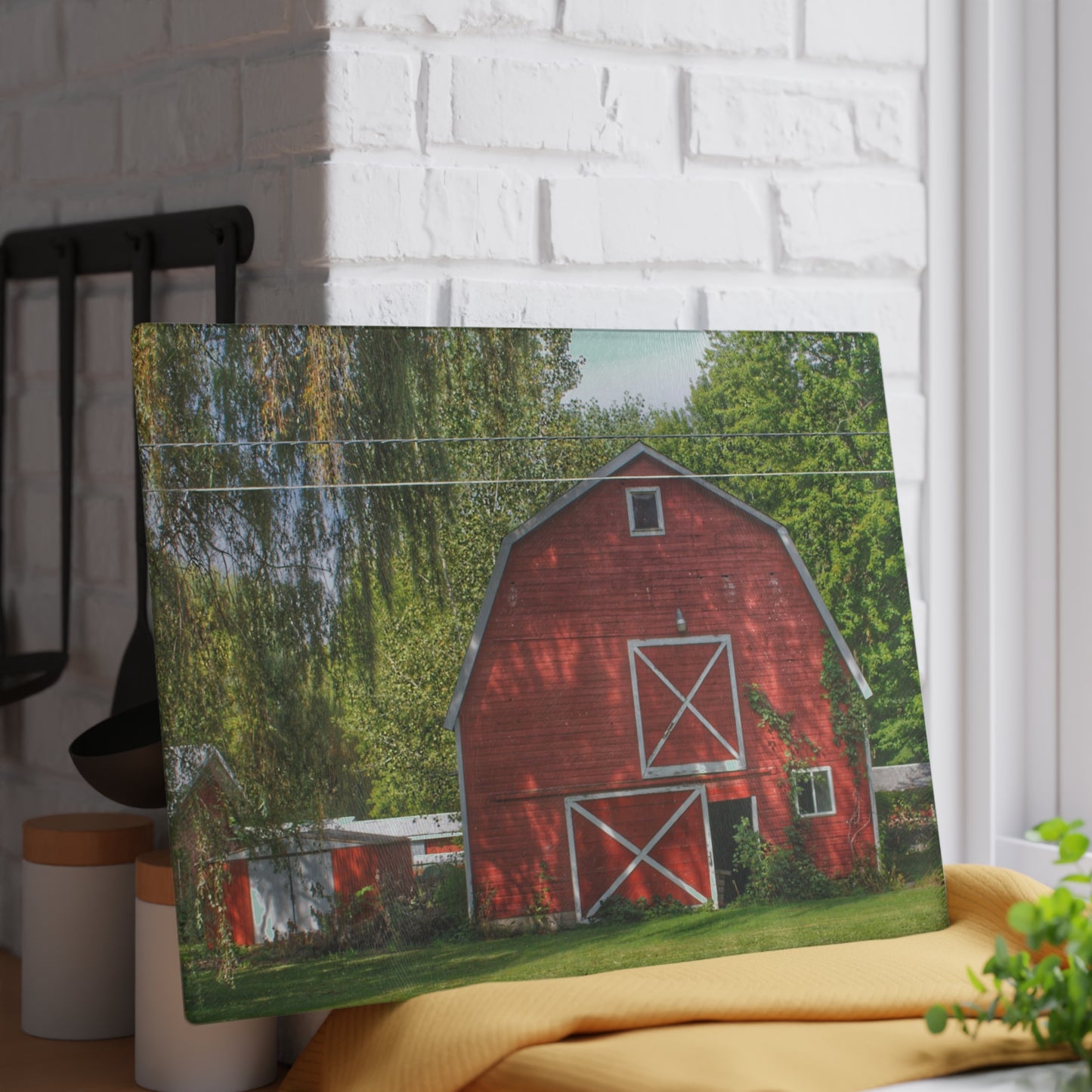 U R There Photography Henderson Road Red Rustic Farmhouse Tempered-Glass Cutting Board