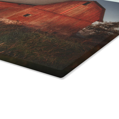 U R There Photography Columbiaville Red II Rustic Farmhouse Tempered-Glass Cutting Board