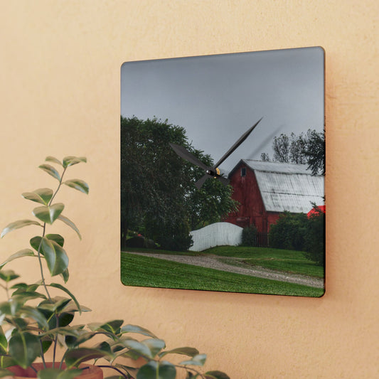 U R There Photography Bronson Lake Hidden Red II Rustic Farmhouse Acrylic Analog Wall Clock