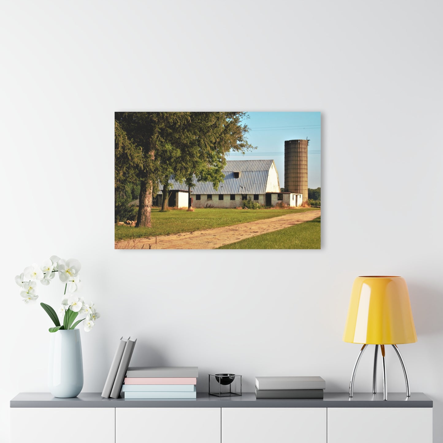 U R There Photography White Barn and Silo Rustic Farmhouse Acrylic Wall Print