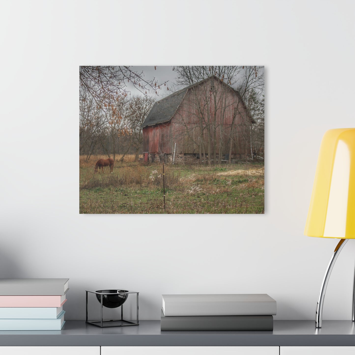 U R There Photography Blair Road Barn and Horse Rustic Farmhouse Acrylic Wall Print