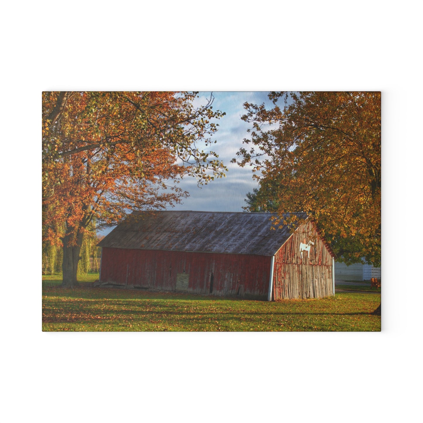 U R There Photography Marlette Road Fall Red Rustic Farmhouse Tempered-Glass Cutting Board