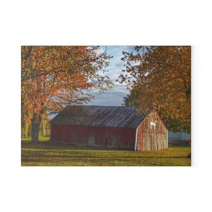 U R There Photography Marlette Road Fall Red Rustic Farmhouse Tempered-Glass Cutting Board