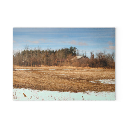 U R There Photography North Hunt Road Farm II Rustic Farmhouse Tempered-Glass Cutting Board