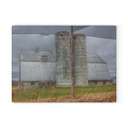 U R There Photography Daley Road Grey II Rustic Farmhouse Tempered-Glass Cutting Board