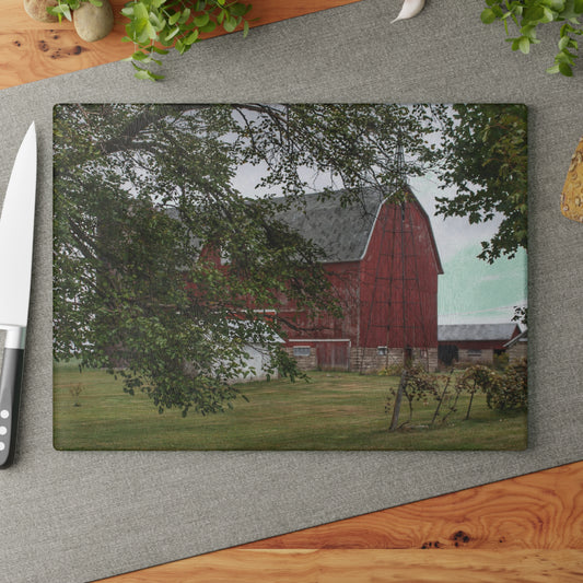 U R There Photography Weaver Road Red I Rustic Farmhouse Tempered-Glass Cutting Board