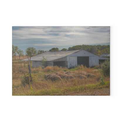 U R There Photography Hurd Corners Road Grey Shack Rustic Farmhouse Tempered-Glass Cutting Board