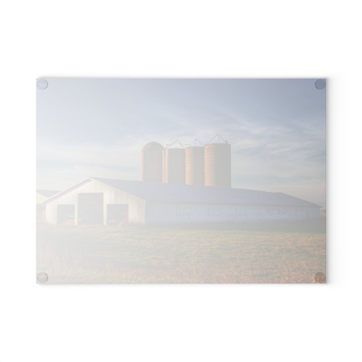 Barn Boutique Rustic Tempered-Glass Cutting Board| Peck White and Silos