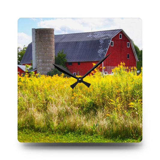 Starr Court Red II Rustic Farmhouse Acrylic Analog Wall Clock 10.75'' × 10.75'' (Square)