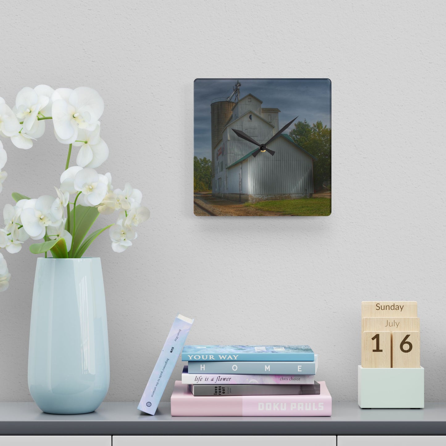 U R There Photography Aside the Tracks in Mayville Rustic Farmhouse Acrylic Analog Wall Clock