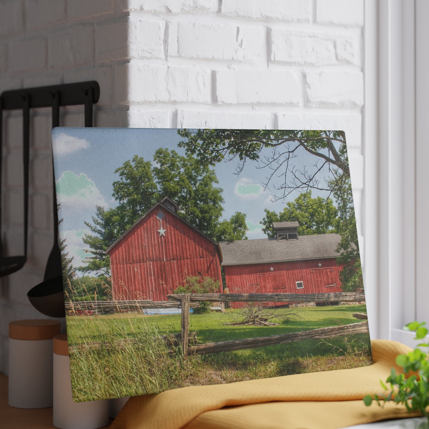 U R There Photography Hollow Corners Star Barn Rustic Farmhouse Tempered-Glass Cutting Board