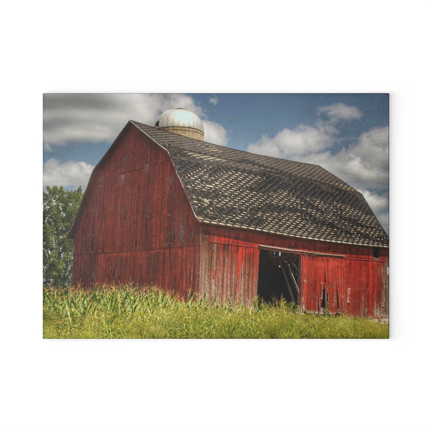 Barn Boutique Rustic Tempered-Glass Cutting Board| Hollenbeck Road Red I