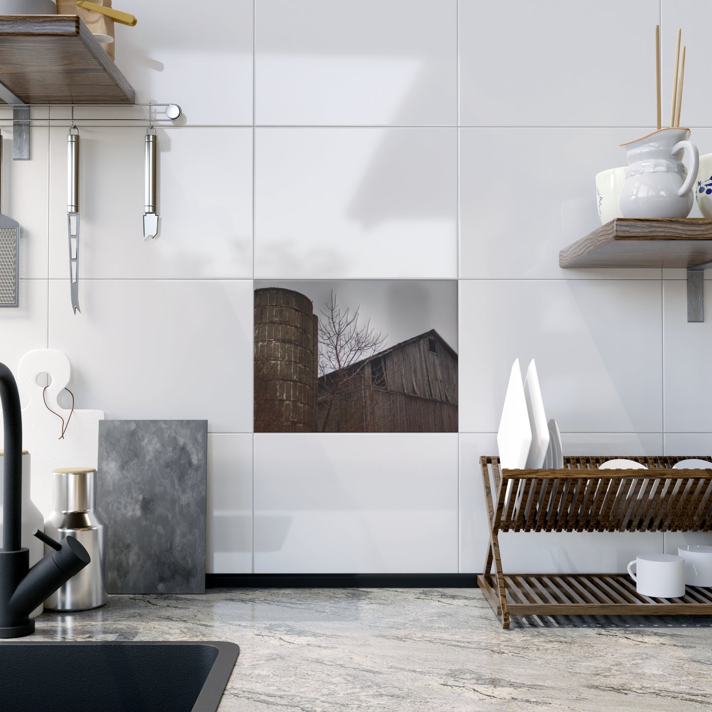 U R There Photography Brandon Hill Grey Rustic Farmhouse Decorative Ceramic Tile