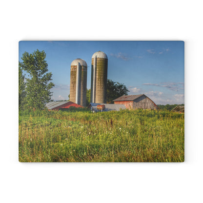 U R There Photography Morrish Road Silos II Rustic Farmhouse Tempered-Glass Cutting Board