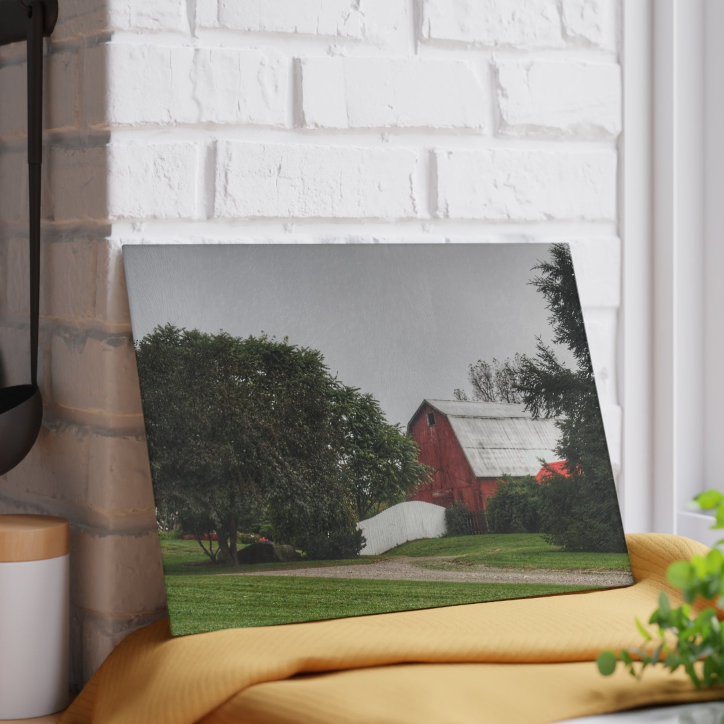 U R There Photography Bronson Lake Hidden Red II Rustic Farmhouse Tempered-Glass Cutting Board