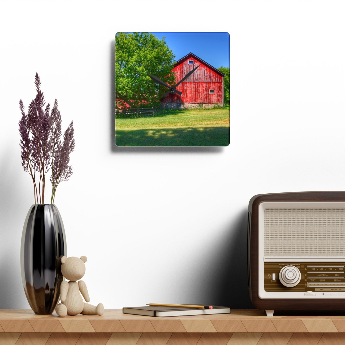 U R There Photography Five Lakes Red IV Rustic Farmhouse Acrylic Analog Wall Clock 10.75'' × 10.75'' (Square)