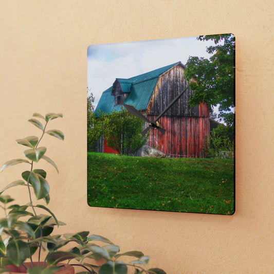 U R There Photography Frances Road Old Red I Rustic Farmhouse Acrylic Analog Wall Clock