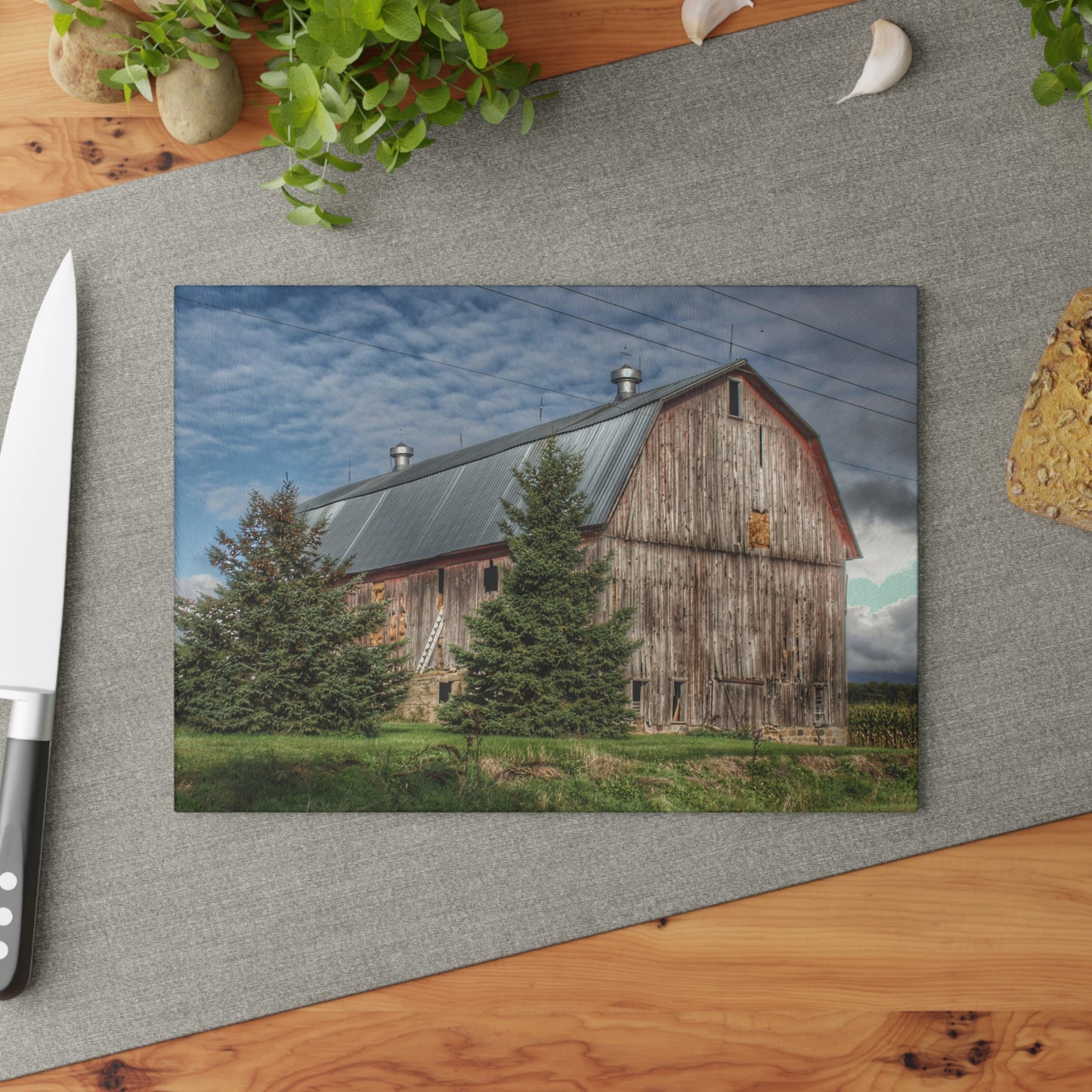 U R There Photography North Irish Red III Rustic Farmhouse Tempered-Glass Cutting Board