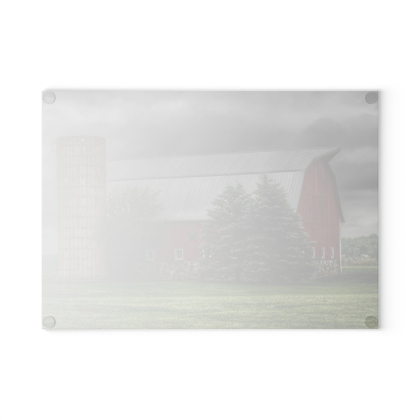 U R There Photography Clifford Road Red and Silo I Rustic Farmhouse Tempered-Glass Cutting Board