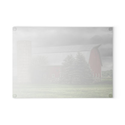 U R There Photography Clifford Road Red and Silo I Rustic Farmhouse Tempered-Glass Cutting Board