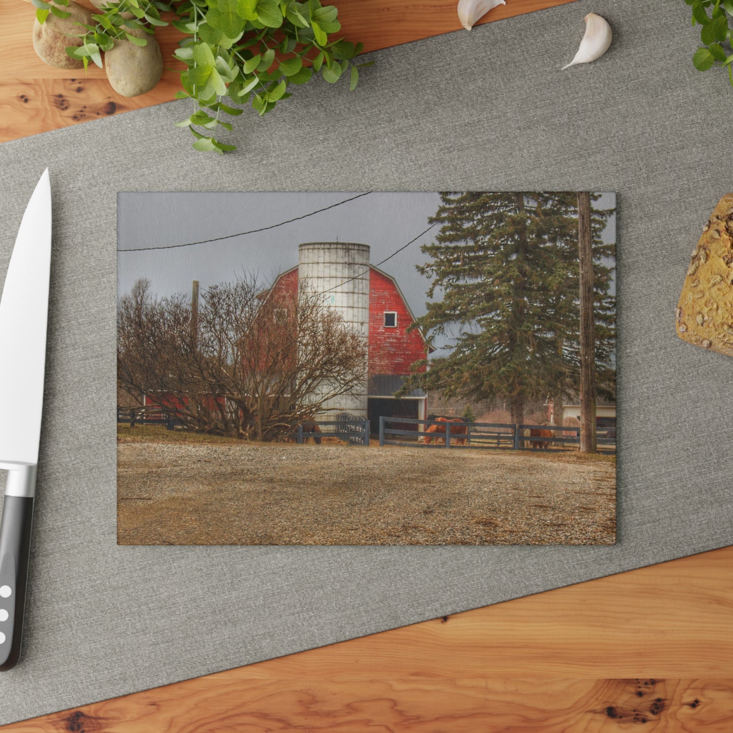 U R There Photography Blood Road Red and Horses Rustic Farmhouse Tempered-Glass Cutting Board