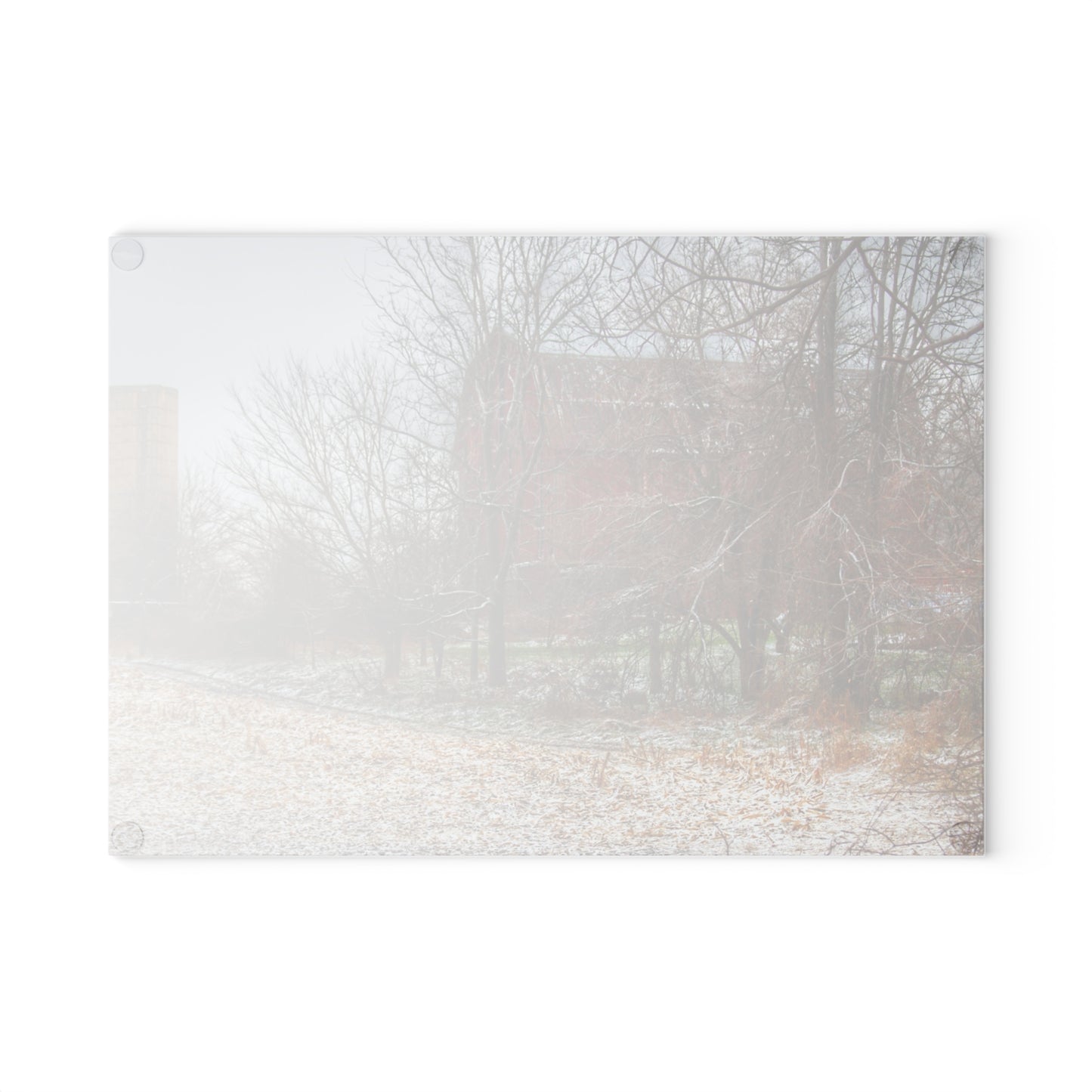 U R There Photography Hough Road Hidden Winter Red II Rustic Farmhouse Tempered-Glass Cutting Board