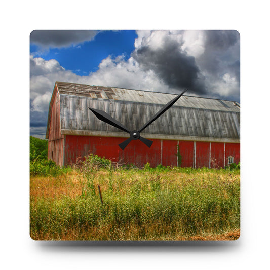 Shelby Red I Rustic Farmhouse Acrylic Analog Wall Clock 10.75'' × 10.75'' (Square)