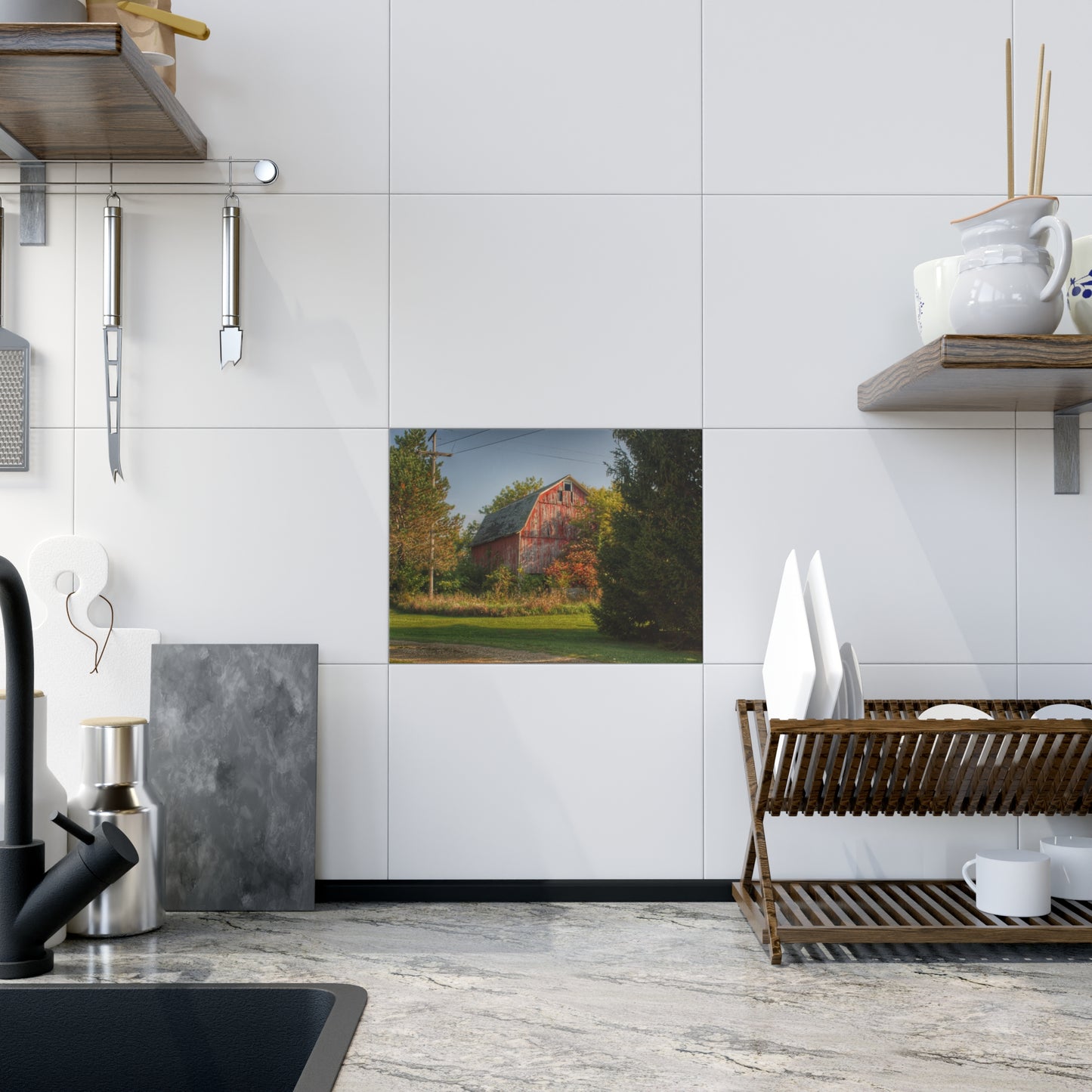 U R There Photography Belle River Red I Rustic Farmhouse Decorative Ceramic Tile