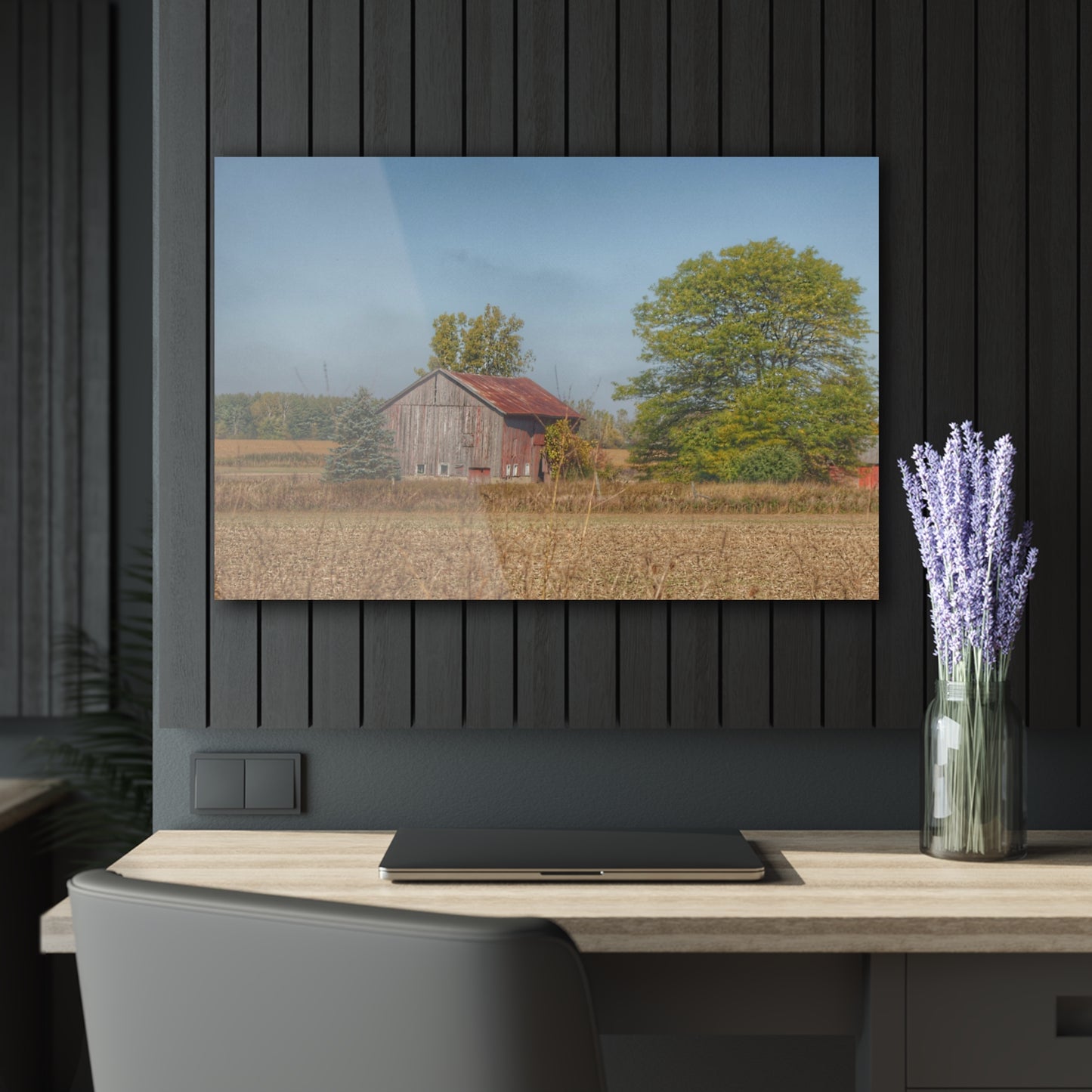 U R There Photography Brown City Wellman Line Road Little Red Rustic Farmhouse Acrylic Wall Print