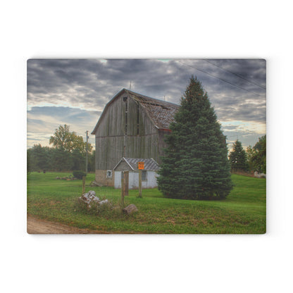 U R There Photography Rich Road Falling Grey II Rustic Farmhouse Tempered-Glass Cutting Board