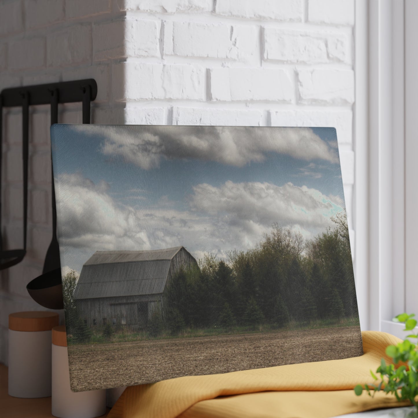 U R There Photography Sandusky Grey in the Pines Rustic Farmhouse Tempered-Glass Cutting Board