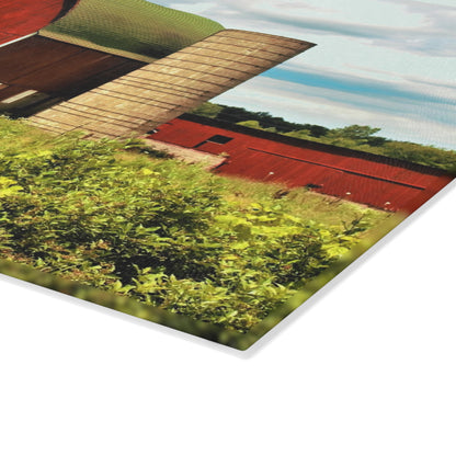 U R There Photography Elmwood Road Red and Horses Rustic Farmhouse Tempered-Glass Cutting Board