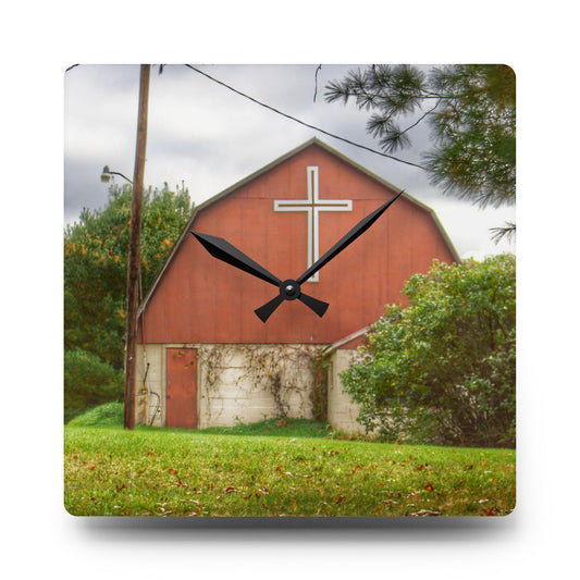 Flint River Road Cross Barn Rustic Farmhouse Acrylic Analog Wall Clock 10.75'' × 10.75'' (Square)