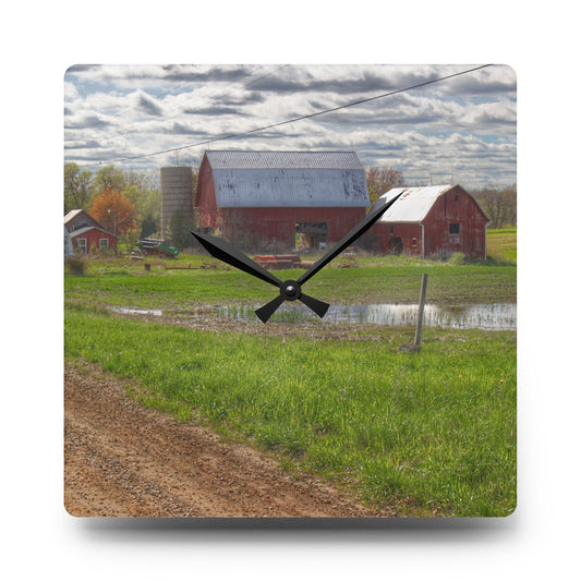 McDowell Road Reds II Rustic Farmhouse Acrylic Analog Wall Clock 10.75'' × 10.75'' (Square)