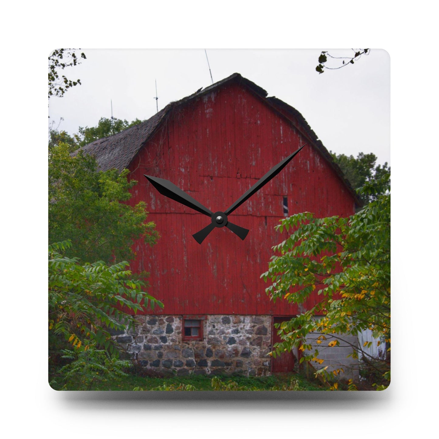U R There Photography Brown Road Hidden Red II Rustic Farmhouse Acrylic Analog Wall Clock