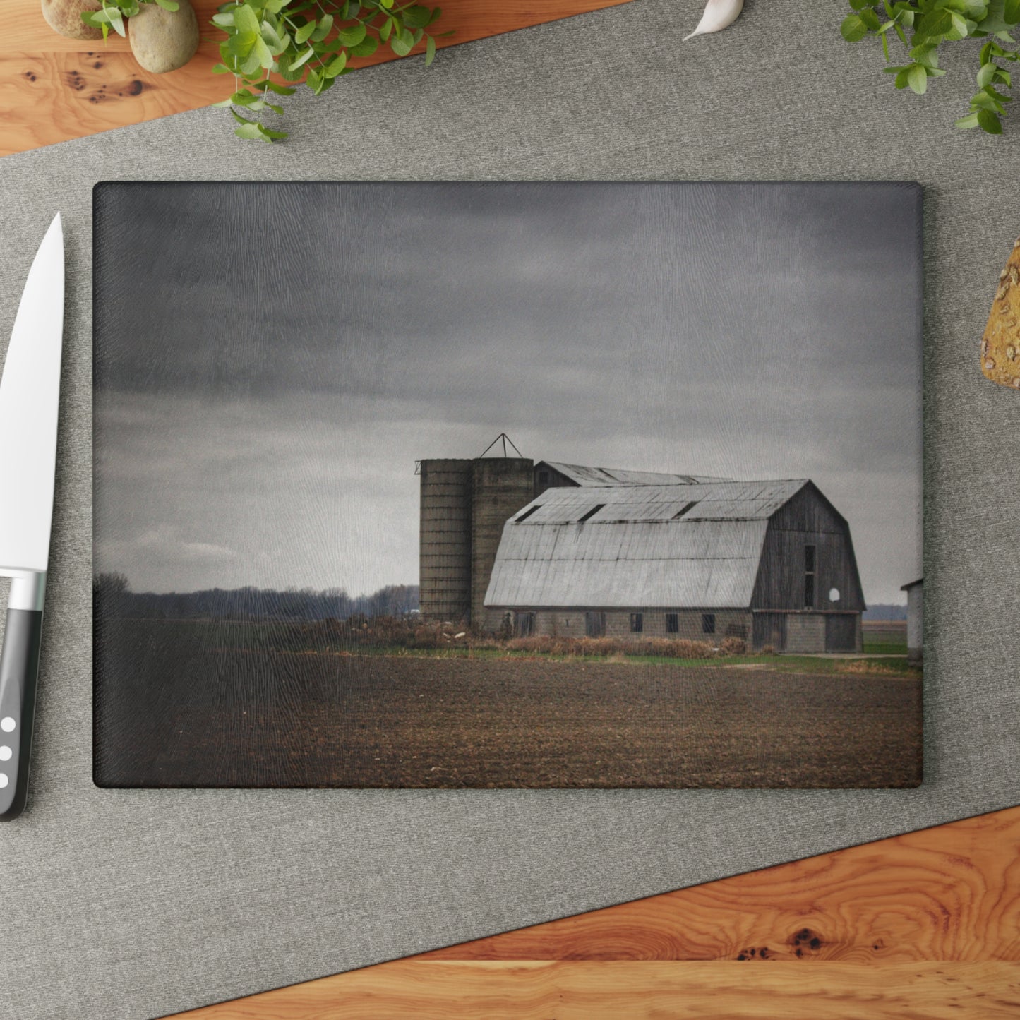 U R There Photography North Gates Road Old Grey II Rustic Farmhouse Tempered-Glass Cutting Board