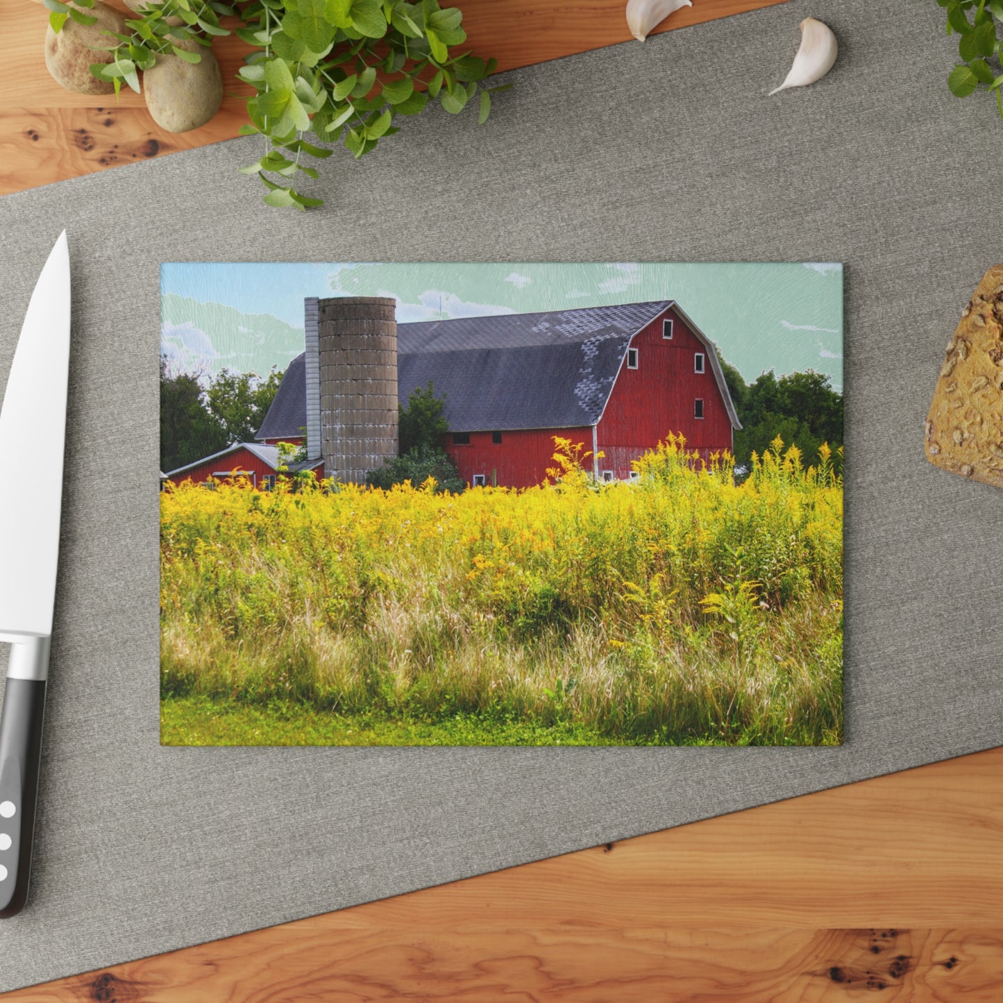 U R There Photography Starr Court Red II Rustic Farmhouse Tempered-Glass Cutting Board