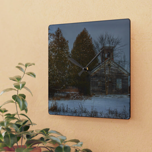 Rustic Farmhouse Wall Clock featuring Vermilya Schoolhouse I