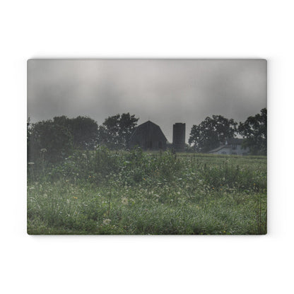 U R There Photography Hill Road Grey in the Fog Rustic Farmhouse Tempered-Glass Cutting Board