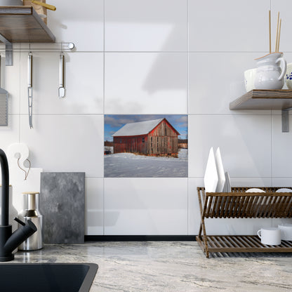 U R There Photography Barnes Road Little Red I Rustic Farmhouse Decorative Ceramic Tile