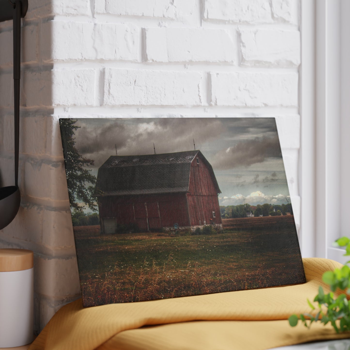 U R There Photography Fairgrove-Deckerville Red I Rustic Farmhouse Tempered-Glass Cutting Board