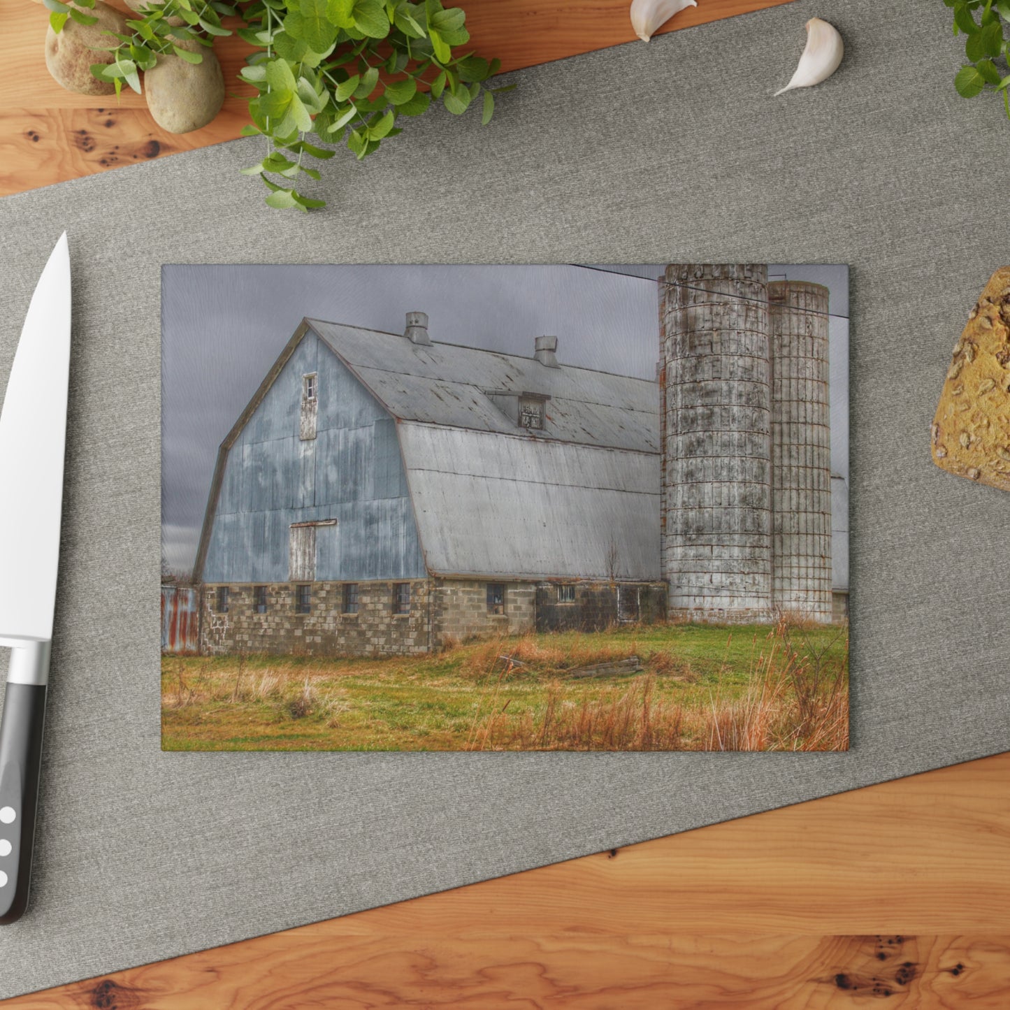 U R There Photography Daley Road Grey III Rustic Farmhouse Tempered-Glass Cutting Board
